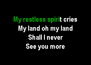 My restless spirit cries
My land oh my land

Shall I never
See you more