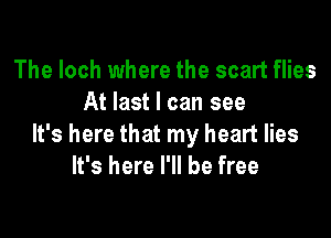 The loch where the scart flies
At last I can see

It's here that my heart lies
It's here I'll be free