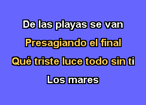 De Ias playas se van

Presagiando el final
Que'z triste luce todo sin ti

Los mares