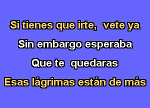 Si tienes que irte, vete ya
Sin embargo esperaba
Que te quedaras

Esas lagrimas estan de mas