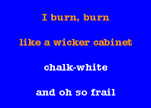 I burn, burn

like a wicker cabinet

chalk-white

and oh so frail