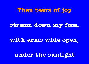 Then tears of joy
stream down my face,
with arms wide open,

under the sunlight