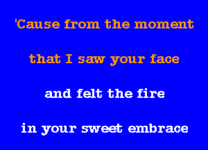 'Cause from the moment
that I saw your face
and felt the fire

in your sweet embrace