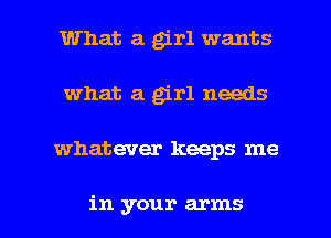 What a grl wants
what a girl needs

what ever keeps me

in your arms I