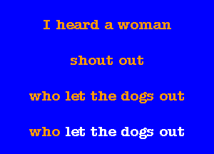 I heard a woman
shout out
who let the dogs out

who let the dogs out