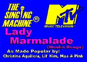 WL'IIWfG?) 695a

MUSIC TELEVISIOH

As Made Popular by
Christina Aguilera. Lil' Kim, Mya 3c Pinlt
