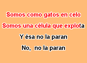 Somos como gatos en celo
Somos una c(elula que explota
Y (esa no la paran

No, no la paran