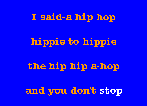 I said-a hip hop
hippie to hippie

the hip hip a-hop

and you dont stop I