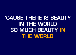 'CAUSE THERE IS BEAUTY
IN THE WORLD
SO MUCH BEAUTY IN
THE WORLD