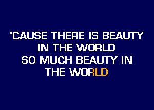'CAUSE THERE IS BEAUTY
IN THE WORLD
SO MUCH BEAUTY IN
THE WORLD