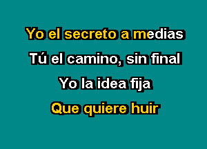 Yo el secreto a medias
T0 el camino, sin final

Yo la idea flja

Que quiere huir