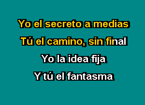 Yo el secreto a medias

T0 el camino, sin final

Yo la idea flja

Y tu el fantasma