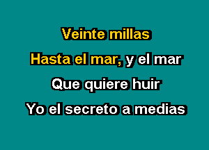 Veinte millas

Hasta el mar, y el mar

Que quiere huir

Yo el secrete a medias