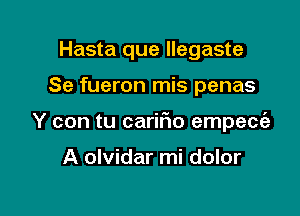 Hasta que llegaste

Se fueron mis penas

Y con tu carir'io empecia

A olvidar mi dolor