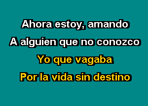 Ahora estoy, amando

A alguien que no conozco

Yo que vagaba

Por la Vida sin destino