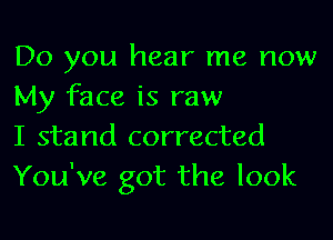 Do you hear me now
My face is raw

I stand corrected
You've got the look