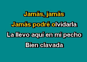 Jamas, jamas

Jamas podrie olvidarla

La llevo aqui en mi pecho

Bien clavada