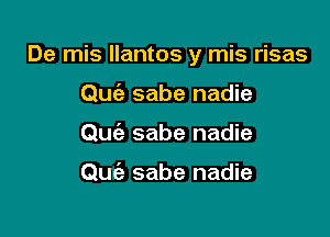 De mis llantos y mis risas

Quc'e sabe nadie
Quc'e sabe nadie

Quc'e sabe nadie