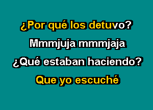 aPor quia los detuvo?
Mmmjuja mmmjaja

aQuc'e estaban haciendo?

Que yo escucht'a