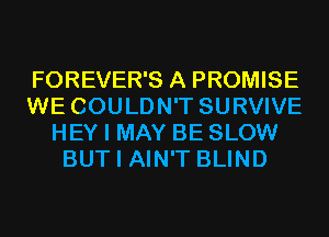 FOREVER'S A PROMISE
WE COULDN'T SURVIVE
HEY I MAY BE SLOW
BUT I AIN'T BLIND