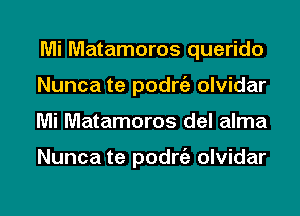 Mi Matamoros querido
Nunca te podrgz olvidar
Mi Matamoros del alma

Nunca te podrgz olvidar