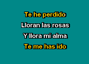 Te he perdido

Lloran las rosas
Y llora mi alma

Te me has ido