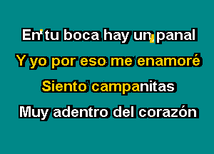 En'tu boca hay um panal
Y yo por eso me enamorgz
Siento campanitas

Muy adentro del corazc'm