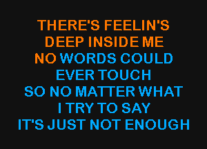 THERE'S FEELIN'S
DEEP INSIDEME
N0 WORDS COULD
EVER TOUCH
80 NO MATTER WHAT
ITRY TO SAY
IT'S JUST NOT ENOUGH