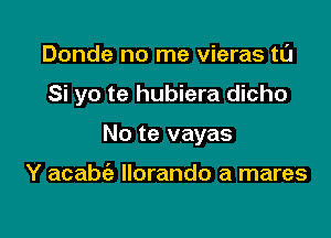 Donde no me vieras tl'J

Si yo te hubiera dicho

No te vayas

Y acabfa llorando a mares