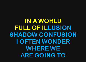IN AWORLD
FULLOF ILLUSION
SHADOW CONFUSION
IOFTEN WONDER
WHEREWE
ARE GOING TO