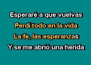 Esperaw a que vuelvas
Perdi todo en la vida

La fe, las esperanzas

Y se me abrib una herida

g