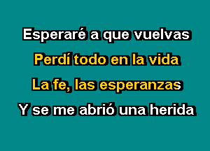 Esperaw a que vuelvas
Perdi todo en la vida

La fe, las esperanzas

Y se me abrib una herida

g