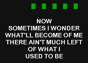 NOW
SOMETIMES I WONDER
WHAT'LL BECOME OF ME
THERE AIN'T MUCH LEFT
0F WHATI
USED TO BE