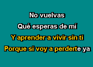 No vuelvas

Quc'e esperas de mi

Y aprender a vivir sin ti

Porque si voy a perderte ya