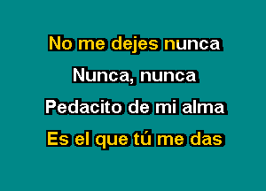 No me dejes nunca
Nunca,nunca

Pedacito de mi alma

Es el que tu me das