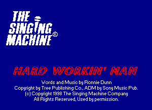 lie
SIHGWEG
MABHIIVFQ

Wovds and Mus-c b9 ROOM? Dunn
Copungh! bu Thee Pubhshlng Co , ADM by Song Music Pub,
(0) Copunghl V333 The Singing Machine Company
All Flights Rosowod. Used by permission.