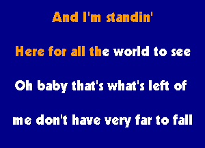 And I'm standin'
Here for all the world to see
Oh baby that's what's left of

me don't have very far to fall