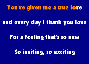 You've given me a true love
and every day I thank you love
For a feeling that's so new

So inviting, so exciting