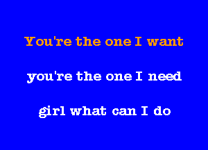 You're the one I want
you're the one I need

girl what can I do