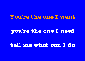 You're the one I want
you're the one I need

tell me what can I do