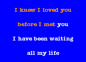 I knew I loved you
before I met. you
I have been waiting

all my life