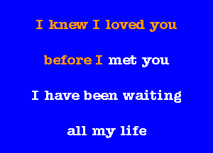 I knew I loved you
before I met. you
I have been waiting

all my life