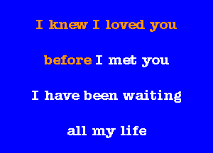 I knew I loved you
before I met. you
I have been waiting

all my life