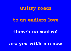 Guilty roads
to an endlas love
there's no control

are you with me now