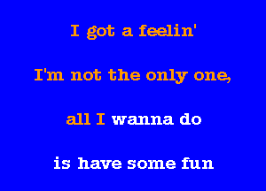 I got a feelin'
I'm not the only one,
all I wanna do

is have some fun