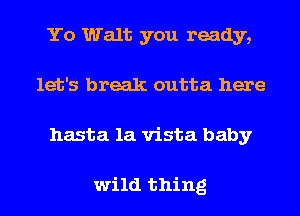 Yo Walt you ready,
let's break outta here

hasta la vista baby

wild thing I