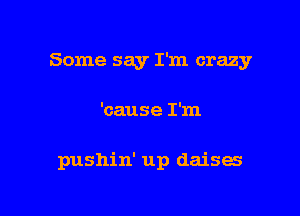 Some say I'm crazy

'cause I'm

pushin' up daises