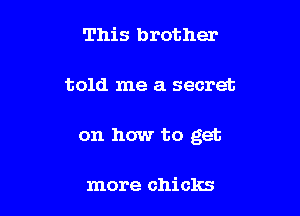 This brother

told me a secret

on how to get

more chicks