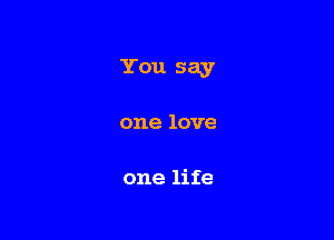 You say

one love

one life