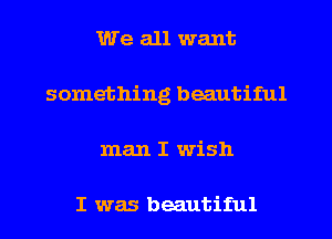 We all want
something beautiful
man I wish

I was beautiful